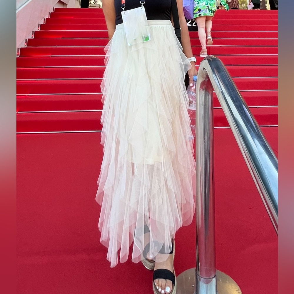 Elegant Cream Tulle Maxi Skirt